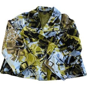 Ellen Tracy Jacket Womens 4 Blue Green Abstract Geo Print Career Blazer